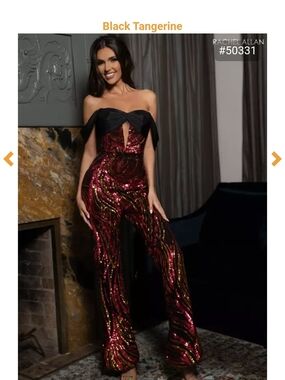 Rachel Allan Black & Tangerine Sequin Strapless Jumpsuit